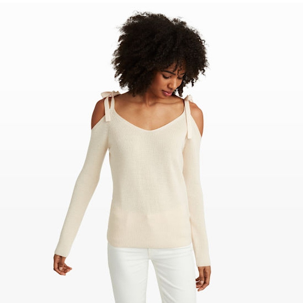 Club Monaco Nordstrom cold shoulder sweater neutral cream tan knit womens size S